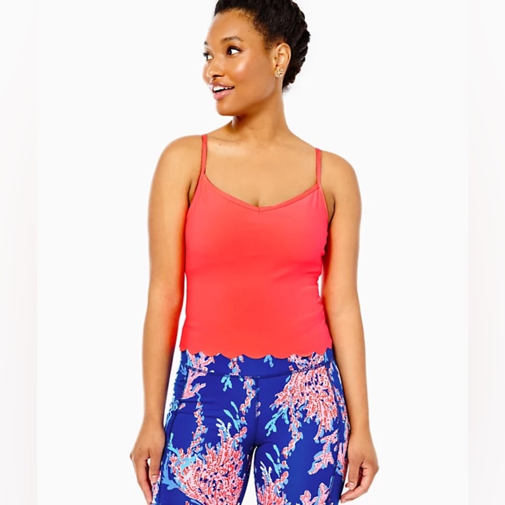 NWT Lilly Pulitzer Luxletic Cassis Scallop Tank Top in Spicy Coral size L